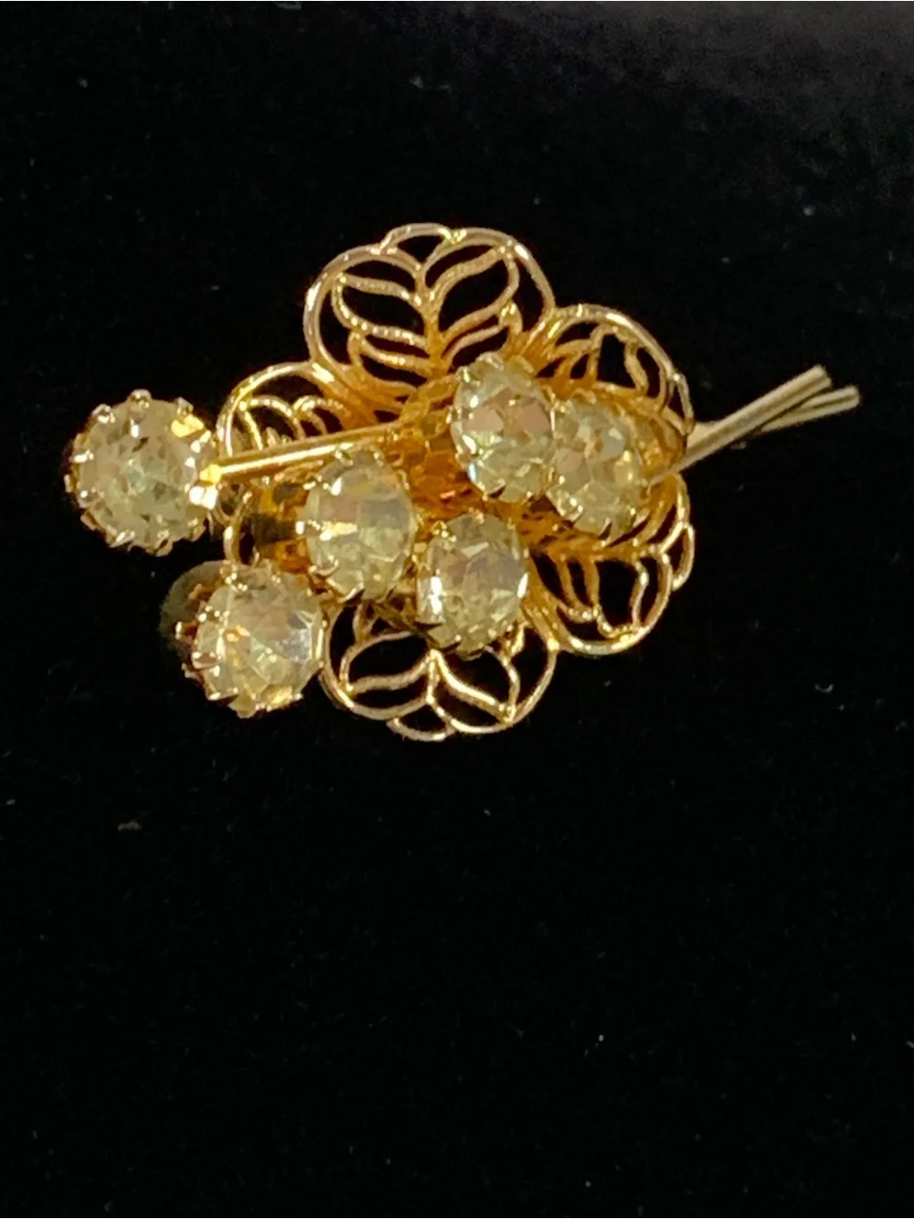 Vintage Gold Tone Filigree Flower Spray Brooch